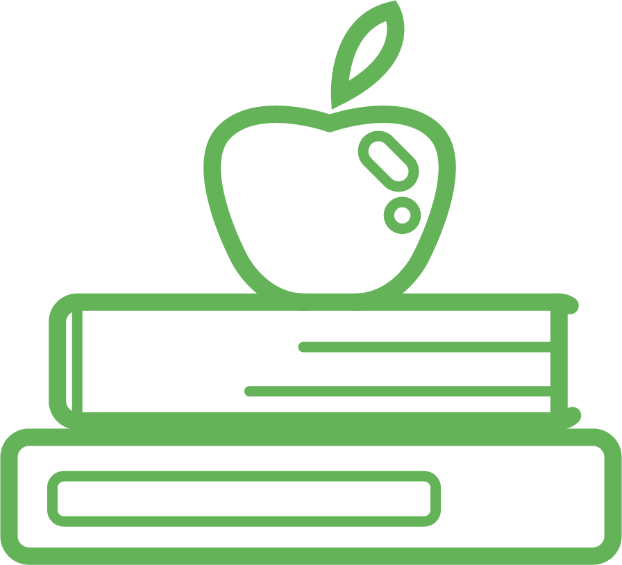 Stack of books with apple on top.